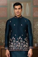 Teal Blue Embroidered Kurta