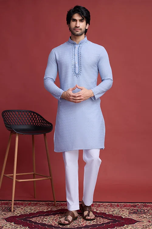 Sky Blue Mirror Work Kurta