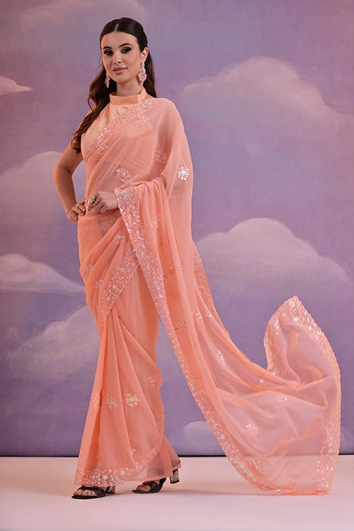 Sequins work georgette saree
