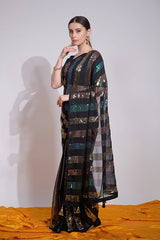 Black Sequins Georgette Saree