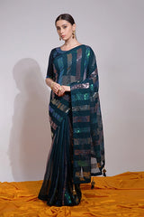 Petrol Georgette Saree with Embroidery