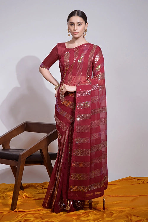 Red Heavy Georgette Saree