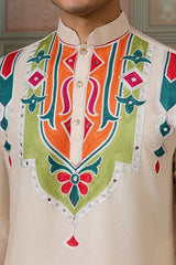 Cream Embroidered Festival Wear Kurta