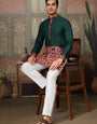 Navratri Style Green Cotton Readymade Kurta for Men