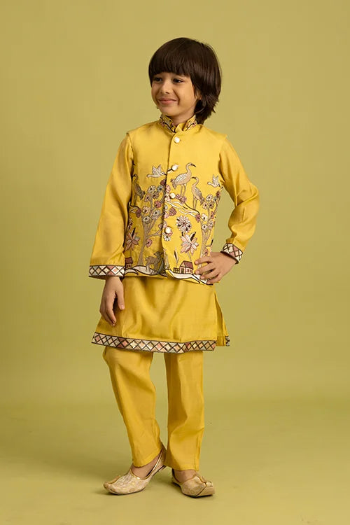 Kids Yellow Koti Kurta Set