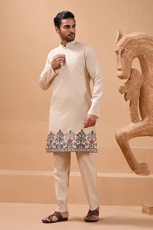 Viscose Silk Beige Kurta Set
