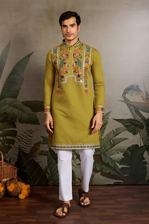 Festive Green Embroidered Kurta