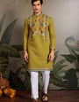 Festive Wear Flourescent Green Embroidered Kurta for Men