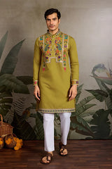 Festive Green Embroidered Kurta