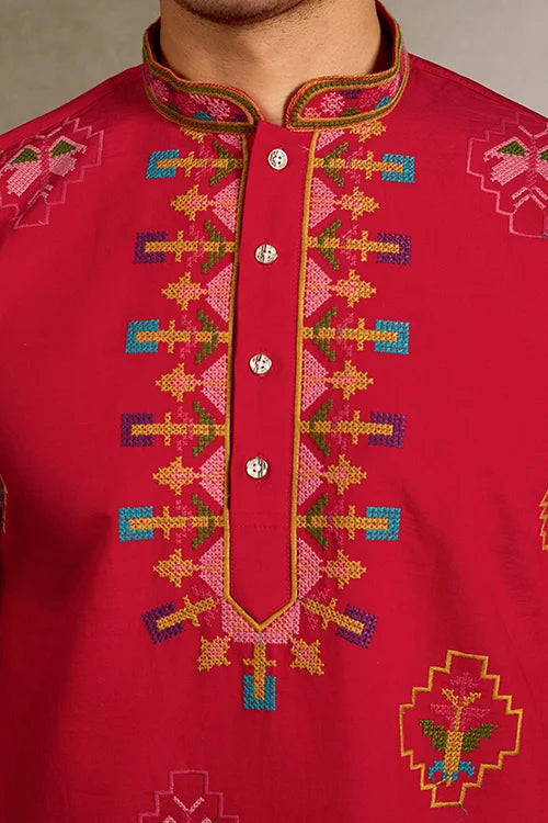 Red Wedding Ready Kurta Men