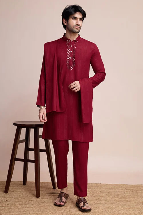 Festive Maroon Kurta Pant Set