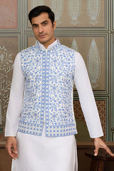 White Kurta with Blue Koti