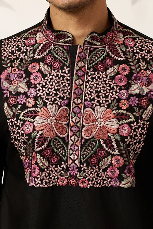 Embroidered Black Kurta Set