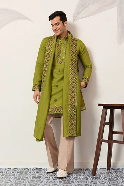 Fluorescent Green Mens Wear Kurta