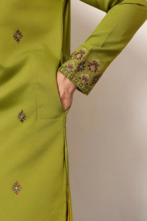 Fluorescent Green Mens Wear Kurta