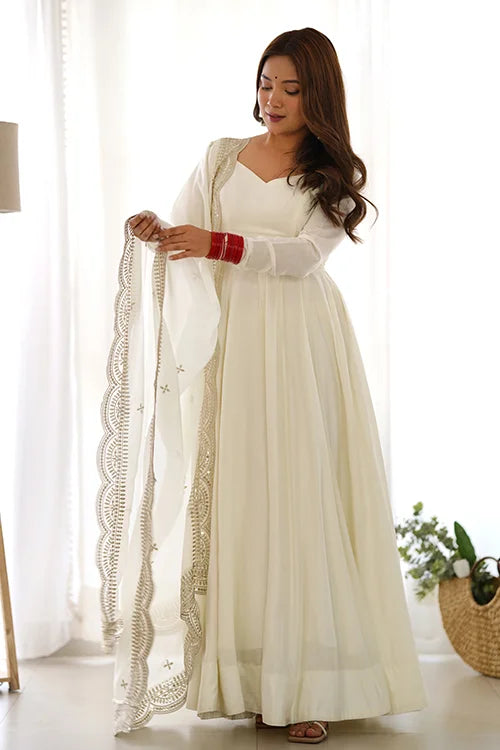 Beautiful Off White Anarkali Dress