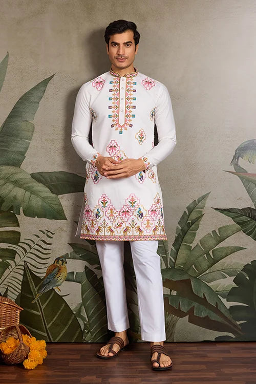 White Festive Occasion Kurta for Men