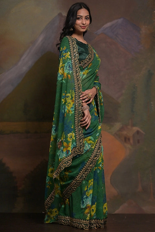 Georgette saree with embroidery
