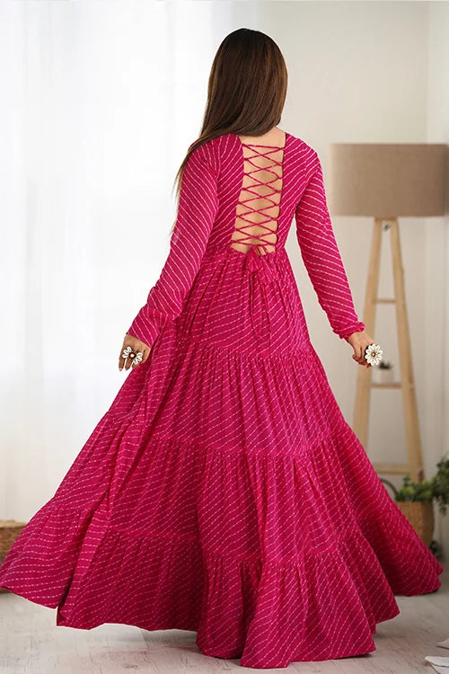 Rani Color Georgette Laheriya Print Anarkali Gown Collection