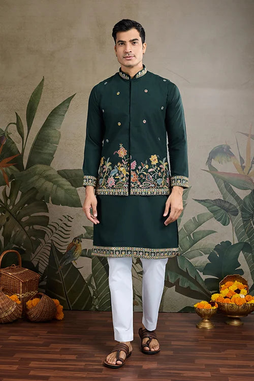 Stylish Green Men's Kurta Koti Set