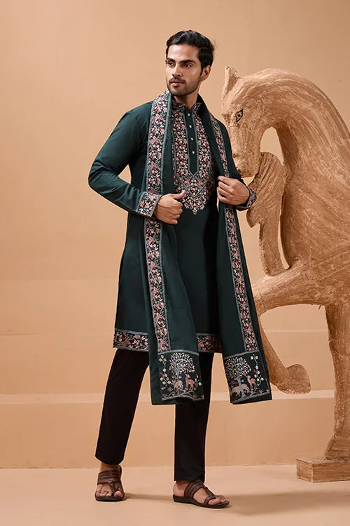 Green Festival Kurta with Dupatta