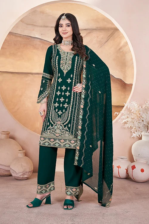 Green Georgette Embroidered Dress