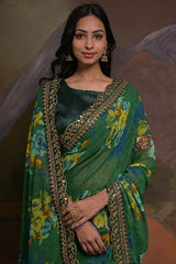 Green Georgette Saree with Embroidery