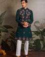 Party Look Green Mirror Embroidered Kurta Set for Men