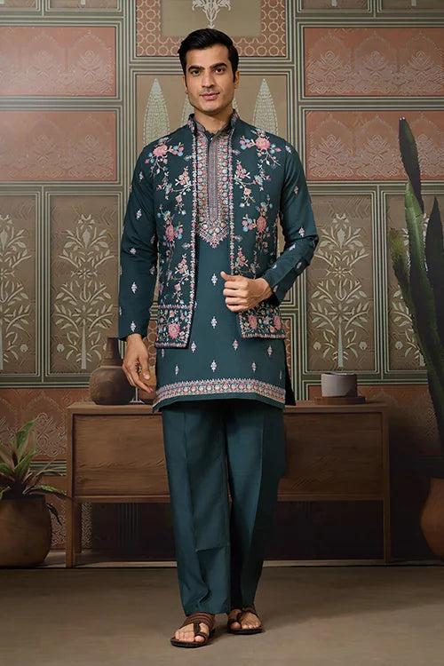 Men’s Green Kurta Koti Set