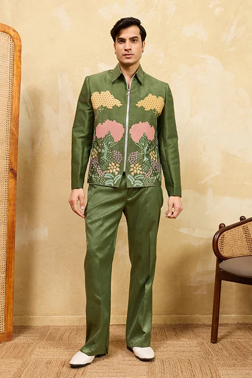 Designer Green Bomber Jacket Outfit