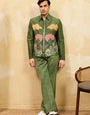 Regal Green Bomber Jacket with Thread Work and Pant for Mens