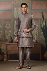 Grey Embroidered Koti Kurta Set