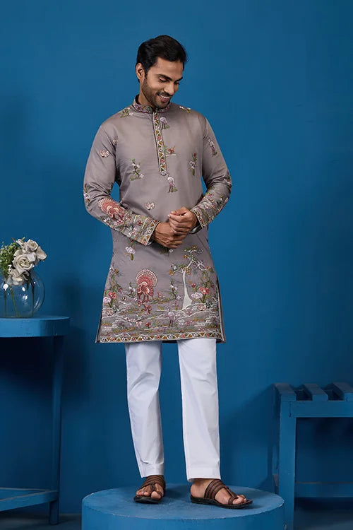 Viscose Silk Grey Kurta
