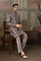 Grey Silk Kurta with Koti