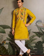 Haldi Special Yellow Embroidered Kurta for Men