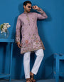 Heavy Embroidered Dusty Pink Kurta for Men
