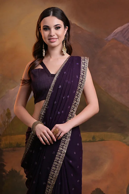 Designer Wine Saree Online