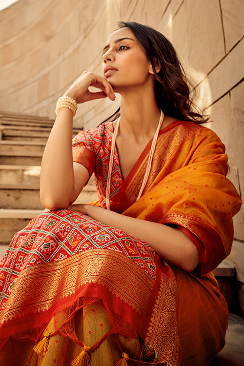 Orange Silk Saree with Patola Pallu