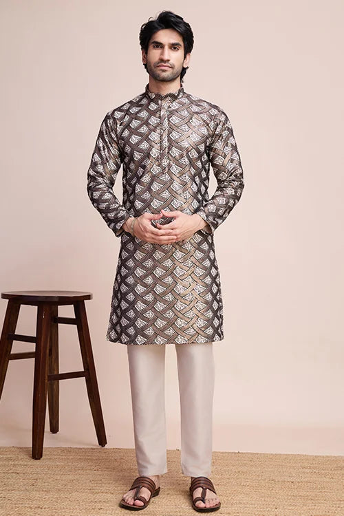 Silk Kurta for Men in Beige