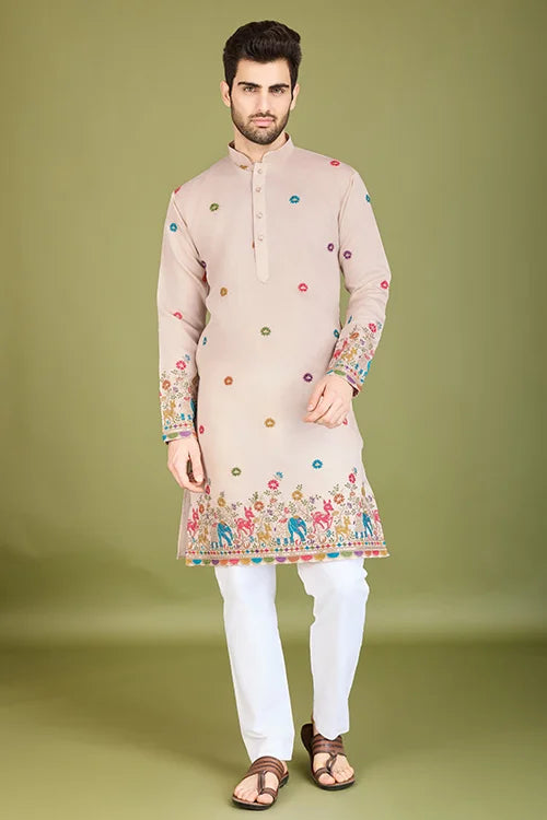 Ivory Viscose Silk Men's Kurta