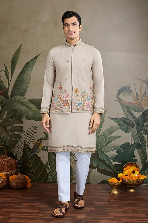 Stylish Ivory Men's Kurta Koti Set