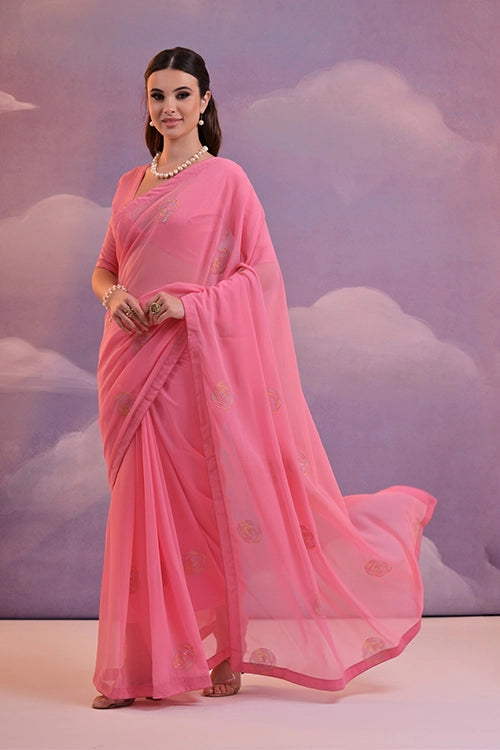 Embroidered Pink Saree
