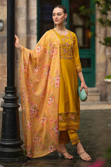 Yellow Chanderi Kurti Set