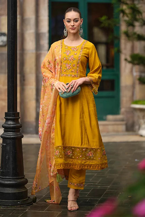 Embroidered Kurti with Silk Dupatta