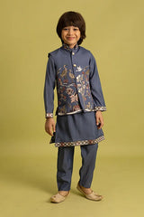 Kids Blue Grey Koti Kurta
