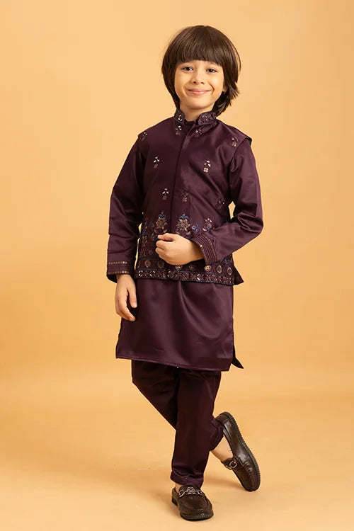 Purple Embroidered Koti Kurta