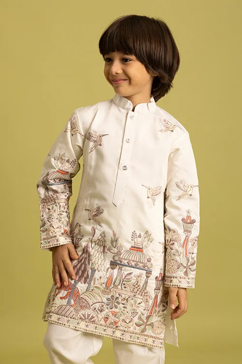 Embroidered Kids White Kurta