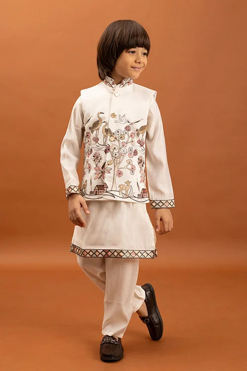 Kids White Kurta with Koti