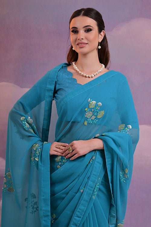 Light blue georgette saree
