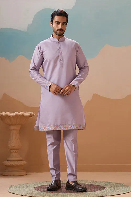 Lavender Embroidered Kurta for Men